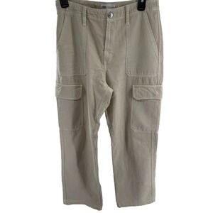 Zara Womens High Rise Cargo Pants Beige Straight Leg Utility Size 4